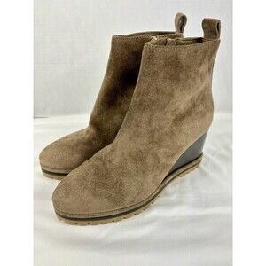 Tory Burch Wedge Boot River Rock Tan Brown Suede  8.5 M Lug Sole